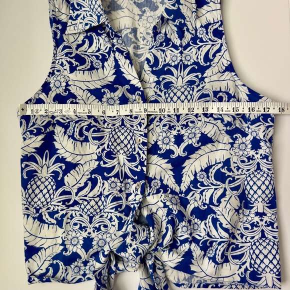 Rachel Zoe Blue and White Patterned Sleeveless Top - Picture 4 of 5